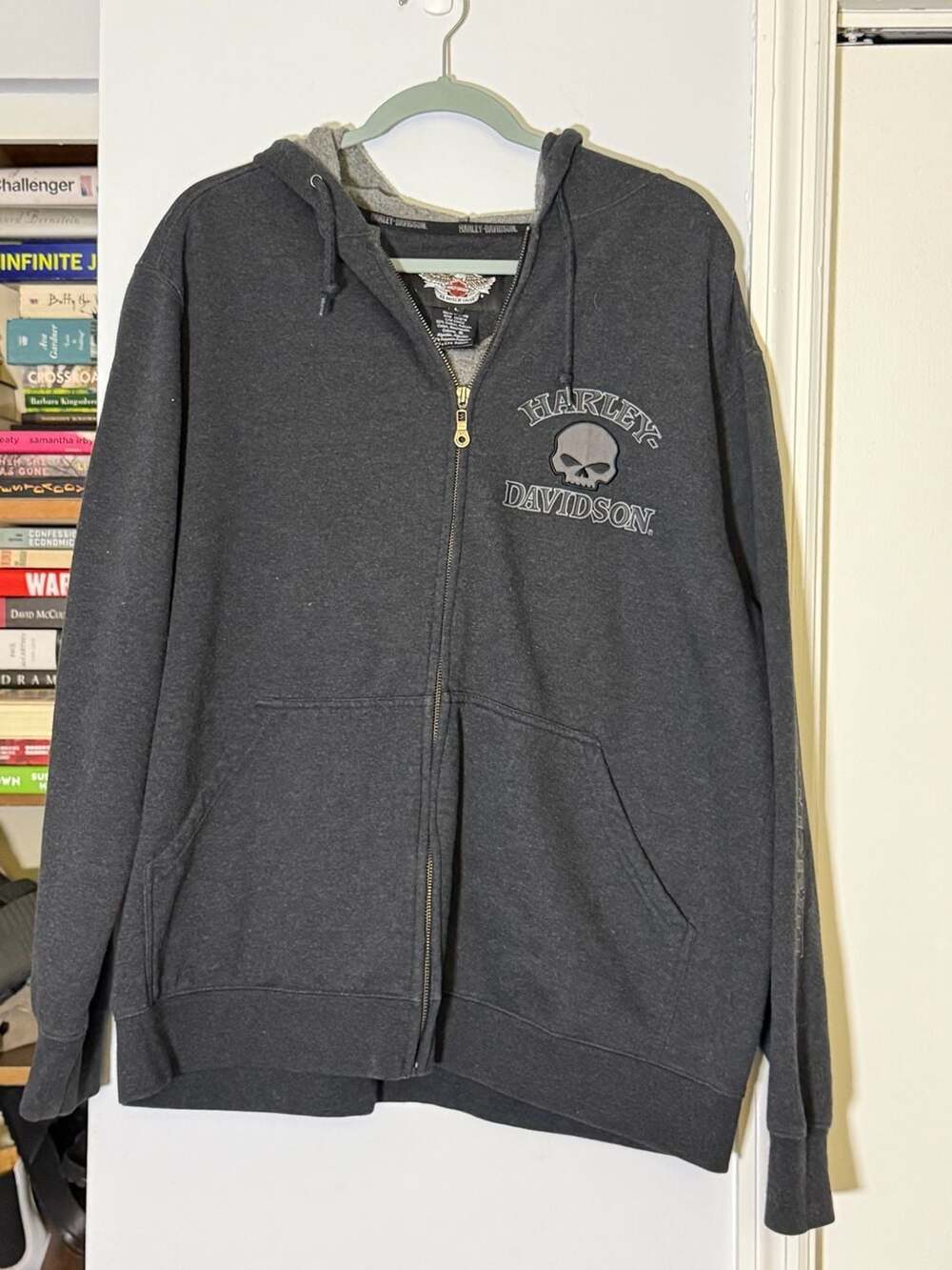 Harley Davidson Full Zip Hoodie Size L Skull Dark Gray